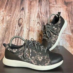 Traq by Alegria Women's Black Sneakers with Pink Floral Print